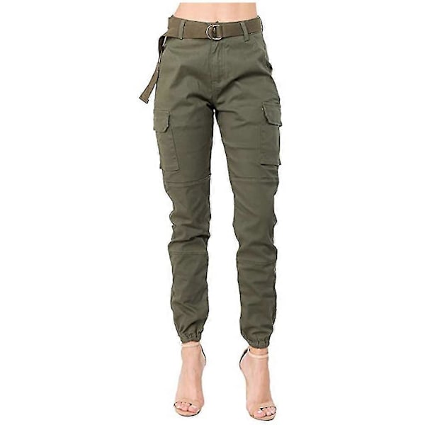 Dame Sommerbukser Dame Høj Talje Slim Fit Jogger Cargo Ensfarvede Bukser Med Matchende Bælte I XXL