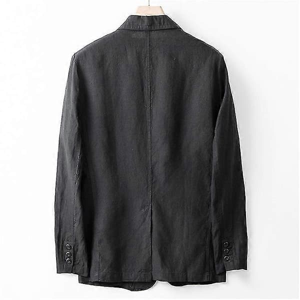 Linneblazer för män Lättviktsjacka Kavaj Två Knappar Black 2XL