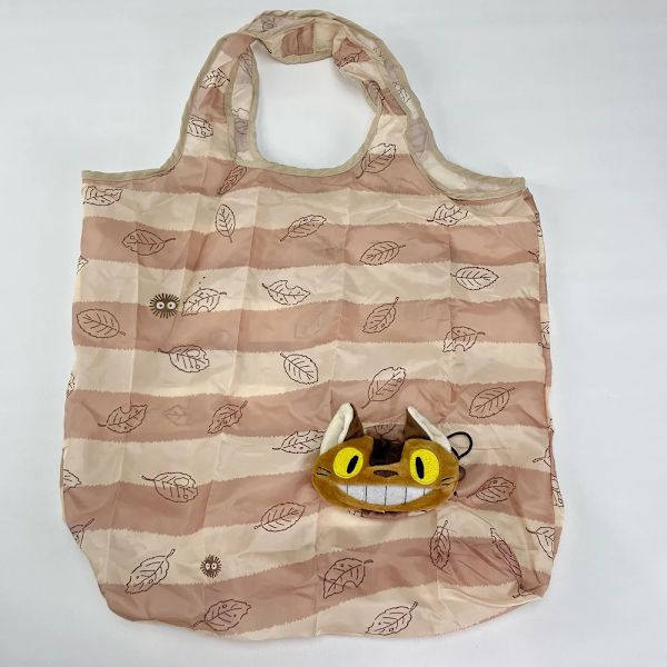Tecknade Hopfällbara Shoppingväskor Tjock Nylon Stor Tote Återanvändbar Polyester Bärbar Axelväska Damhandväskor Vikbar Påse cat bus 3 45x60cm