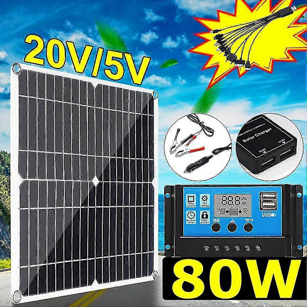 12v Bærbart Solcellepanelsett 2 Usb-laderporter Med 60a Solcelleladeregulator Off Grid Monokrystallinsk