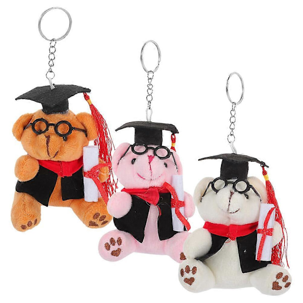 3 stk. Graduation Bear Nøkkelring Veske Anheng Nøkkelring Graduation Cap Plysj Bjørn Nøkkelring Dekor