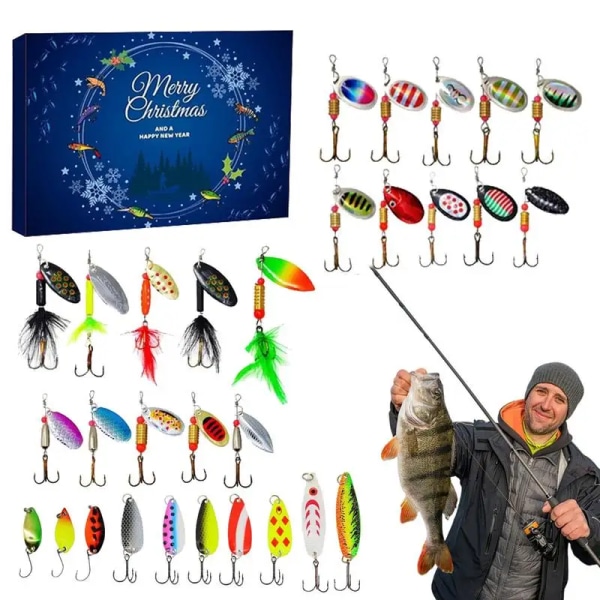 2023 Fiskeredskap Adventskalender Fiskedrag Set Fiskeredskap Nedräkningskalender Vuxna Män Pojkar Jul Fiskbetepresenter 24pcs