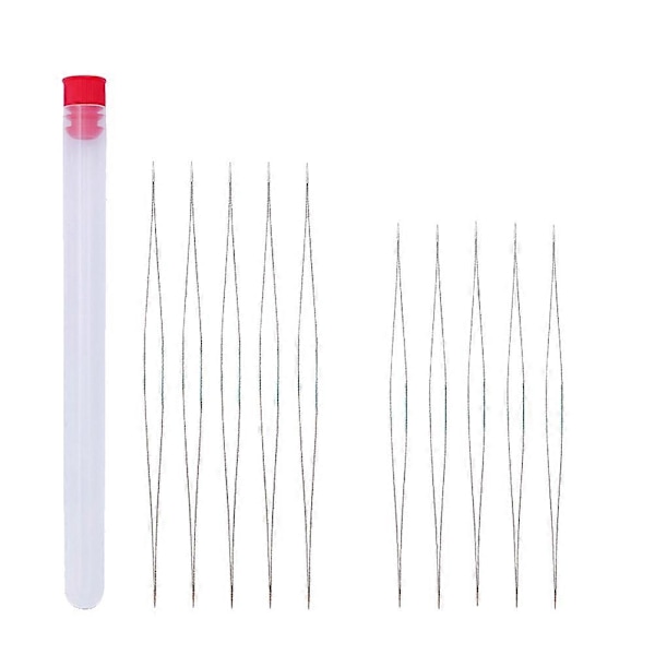 10 st Handarbete Pärlnålar Kit Trädare Set Synålar med Förvaringsflaska DIY Smyckestillverkning Tillbehör (12.8/10.2, 5 av varje, Rött Lock)
