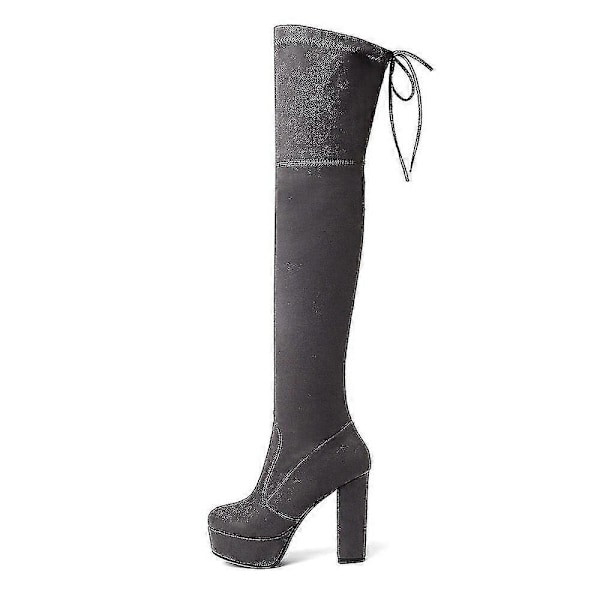 Storlek 34-43 Nya Stövlar Över Knäet Mocka Lårhöga Platåstövlar Smala Sexiga Dam Vinterstövlar Specialtillverkade dark gray 10