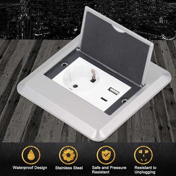 Upotettu lattiarasia 16A pistorasia USB Type C -portti lattiavirtapistorasia ostoskeskukseen toimistokauppaan AC250V