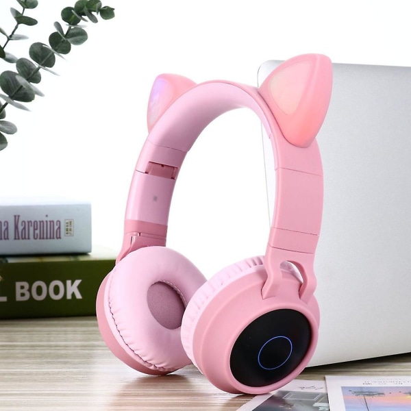 Langattomat Bluetooth-lastenkuulokkeet, kissa-korva Bluetooth langattomat/langalliset kuulokkeet, LED-valolla varustetut langattomat lastenkuulokkeet korvan yli mikrofonilla Pink