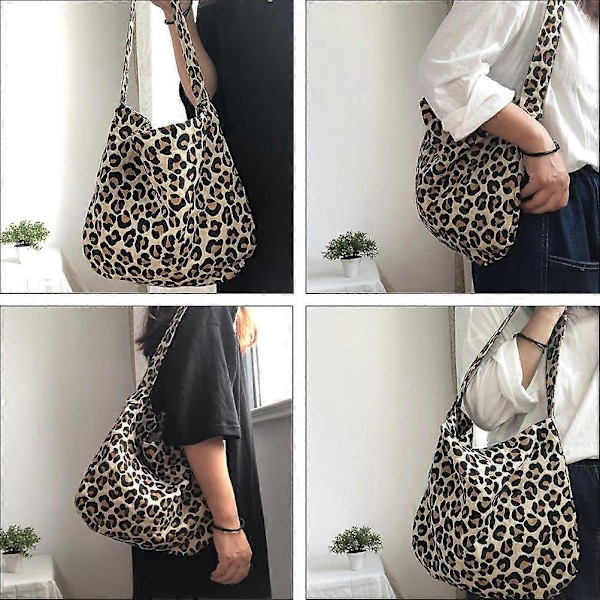 Chic Stor Kapacitet Axelväska Retro Leopardtryckt Dam Handväska Armhåleväska