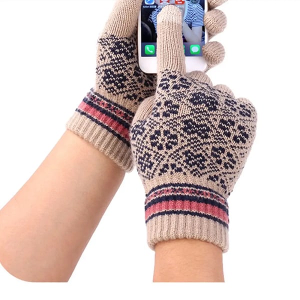 Dames Hue Halstørklæde og Mode Handsker Sæt Varm Foret Beanie Hue Touchscreen Varme Handsker Touchscreen beige
