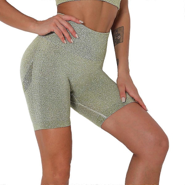 Saumattomat urheilushortsit naisille, korkea vyötärö, joogashortsit, fitness, slim, kuntosalileggingsit Light green XL