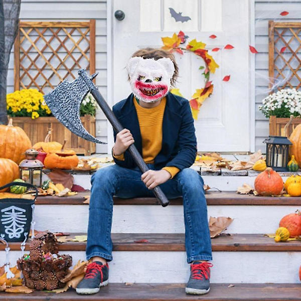 Blodig Plys Ansigtsdækning Halloween Blodig Bjørn Ansigtsdækning Uhyggelig Ansigtsdækning Til Halloween Maskeradefest Cosplay Kostume Rekvisitter Blue