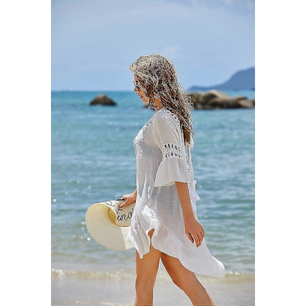 Badedragt Cover Up Dame Badedragt Kjole Plus Size Sexet Bikini Strand Tunika Top Sommer A b white M
