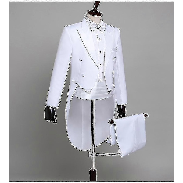 Herre Kjolefrakk Smoking Dressbukse Sett, Herre Smoking Dressbukse Dress Med Sløyfe WHITE L