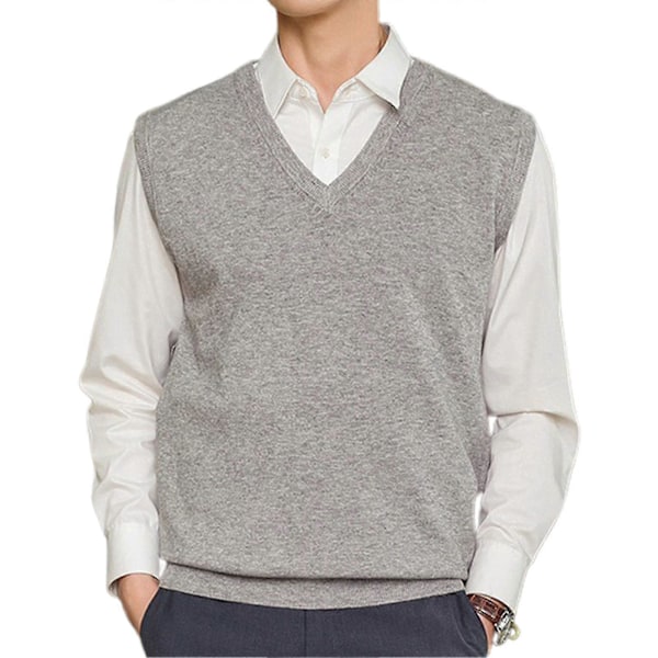 Ärmlös Lös Varm Tröjväst Herr V-ringad Pullover Västar Grey XL