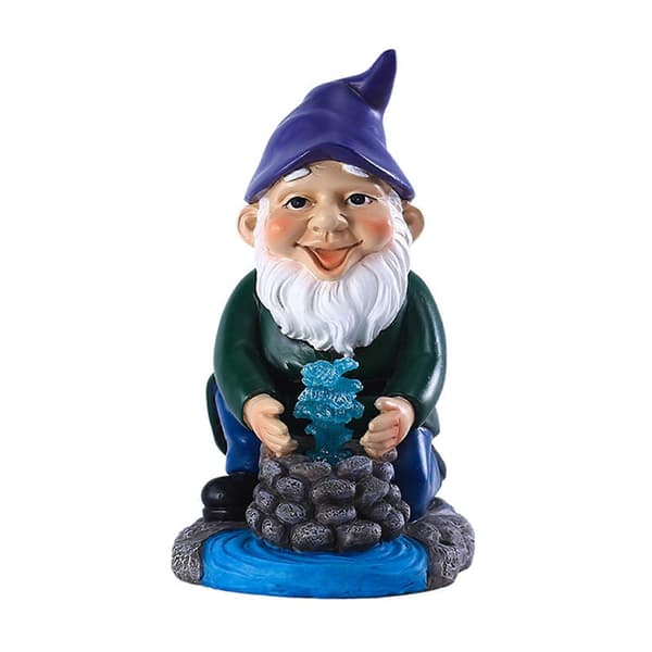 Solar Resin Miniature Dværg Figur Sød Brønd Træk Vand Gnome Statue