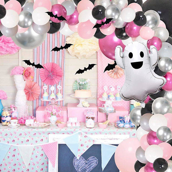 172 stk. Halloween Ballonbue Sæt, Sort Pink Halloween Balloner Med Stor Spøgelse Aluminiumfolie Ballon, Sort Flagermus Og Latex Balloner I 6 Farver Til H