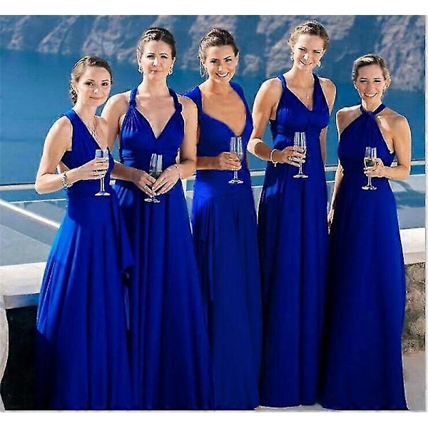 Kvinners Aften Multi Way Wrap Brudepike Formell Lang Maxi Kjole Ysm2035 Sapphire M