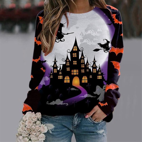 Halloween Sweatshirts Dam Höst Pumpa Långärmade Skjortor Blus Pumpa Grafiskt printed Crewneck Pullover Top style 3 S