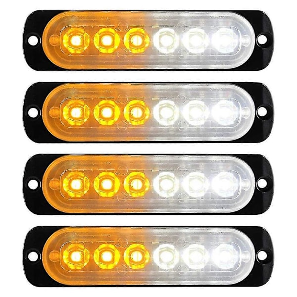 4 stk. 6 LED Nødvarsellys Blinklys Fare Blinkende Varsellys Bar Overflatemontering For Bil