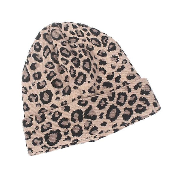 Khaki Leopard Dame Uld Strikket Hue Kvinde Varm Strikket Mode Beanie til Efterår Vinter