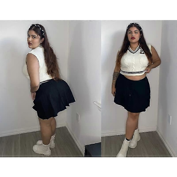 Rutiga plisserade kjolar för kvinnor US-storlek med shorts hög midja A-linje skater tennis S-2xl Style2 L