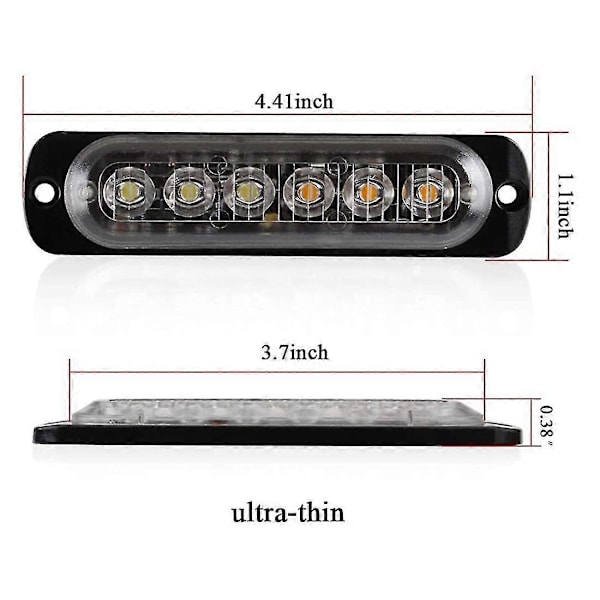 4 stk. 6 LED Nødvarsellys Blinklys Fare Blinkende Varsellys Bar Overflatemontering For Bil
