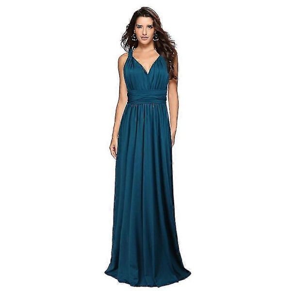 Kvinners Aften Multi Way Wrap Brudepike Formell Lang Maxi Kjole Ysm2035 Blue-Gray L