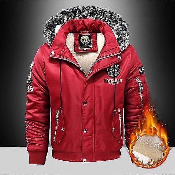 2023 Vinter Utomhus Varm Casual Dunjacka Parkas Kappa Oversize Plus Sammet Tjock Märke Håll Herr Svart Röd Vadderad Oversized Jacka red  JK26 4xL  FOR 185 CM 85KG