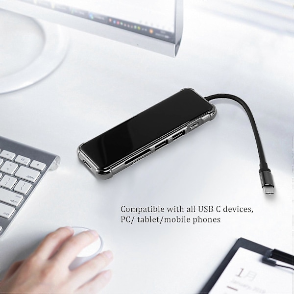 6-in-1 USB Type C -keskitin 4K@30Hz -yhteensopivalla USB 3.0 SD/TF-moniporttisovittimella Pro Lap -laitteille