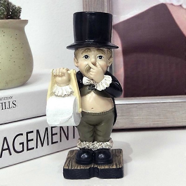Komisk Intrikat Detaljerad Toalett Butler Staty Stabil Harts Hem Skulptur Heminredning