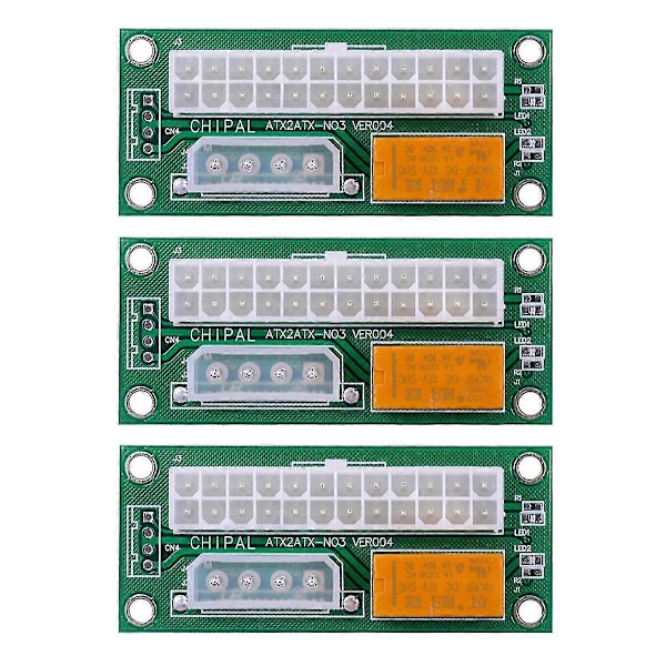 3 stk 24-pinners til 4-pinners ATX strømforsyning synkron synkroniseringsstarter forlengerkort dobbel PSU-adapter for Bt