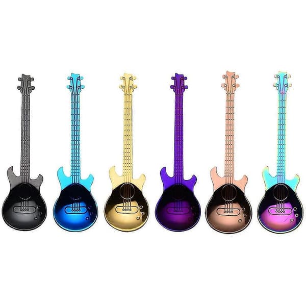 Gitarr Kaffeskedar 6-pack Söta Skedar Rostfritt Stål Teskedar Gitarrformade (flerfärgade)