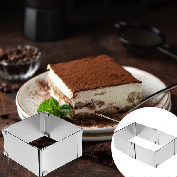 Firkantet Mousseform Kakeform i Rustfritt Stål Mousse Kutter Kakeform Dessertring Bakeverktøy (Sølv)