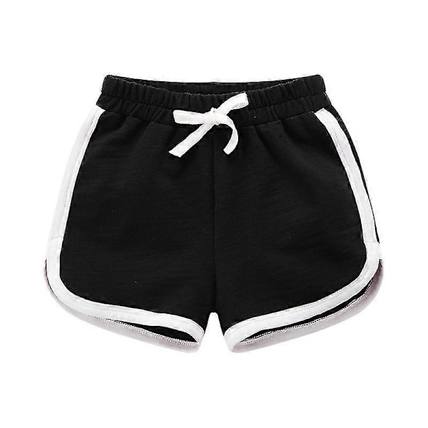 Pojkar Flickor 100% Bomull Sportshorts Sommar Kontrast Kantning Delfin Shorts Barn Atletisk Gym Kläder Black 10T