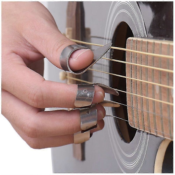3 Metall Fingerplektrum + 1 Tumplektrum Set Gitarr Fingerplektrum För Gitarr Dobro Banjo, etc.