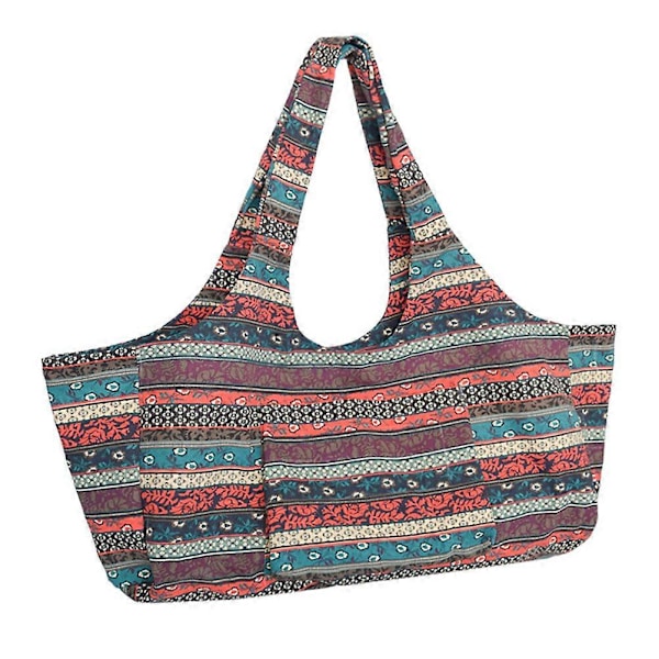 Tryckt Canvas Yogamatta Väska Mode Enkel Axelväska Dragsko Sportväska Stor Kapacitet Etnisk Stil Yogaväska (Färgglad)