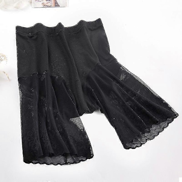 Slipshorts för kvinnor under klänning, sömlösa släta underkläder spets lår trosor säkerhetsshorts shorts under kjol A Black 5XL 80kg-105kg