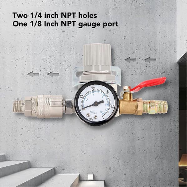 Luftkompressor Tryckregulator 1/4 Tum NPT Lufttrycksregulator med 01MPa Mätare för Pneumatiskt Verktyg