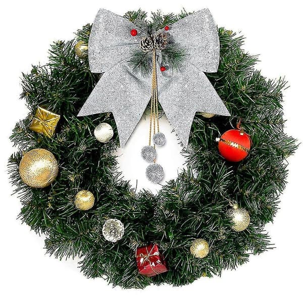 2 stk. Julebue-dekorasjoner, Kransbuer, Stort juletre Silver