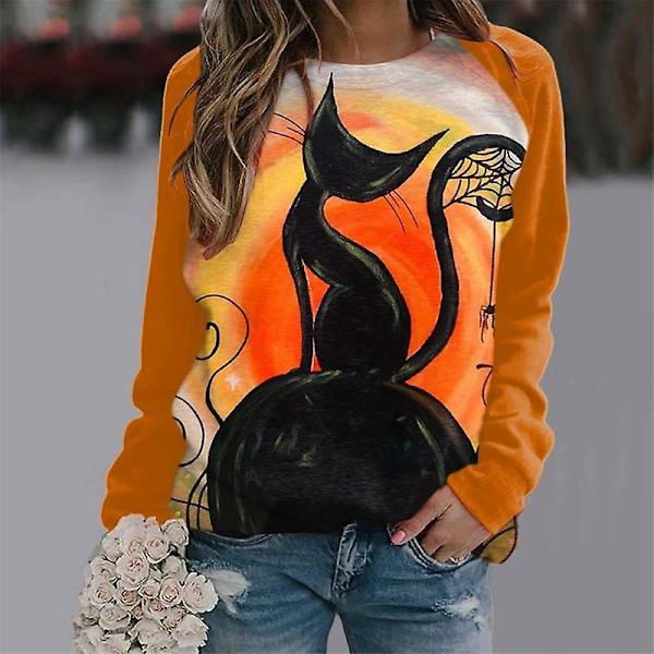 Halloween Trøjer til Kvinder - Græskar Ansigt Dansende Skelet Trøje Langærmet Sweater Sjov Grafisk Trøje style 15 L