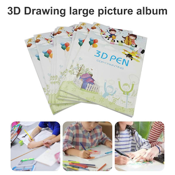 JIKAIX 3D-utskriftsalbum Multifunktionella varierande mönster Ljusa färger A4-storlek Målning DIY 3D-penna Mall Pappersbok Leksaker för barn för skolan