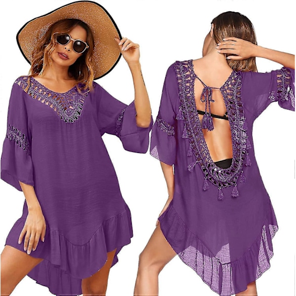 Badedragt Cover Up Dame Badedragt Kjole Plus Size Sexet Bikini Strand Tunika Top Sommer A purple S