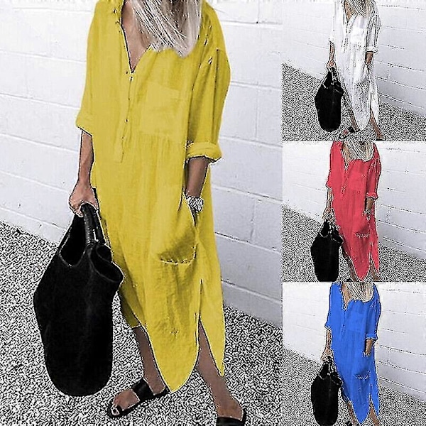 Plus size Dam Casual Blus Lång Skjorta Klänning Dam Krage Knapp Klänning Cy blue L