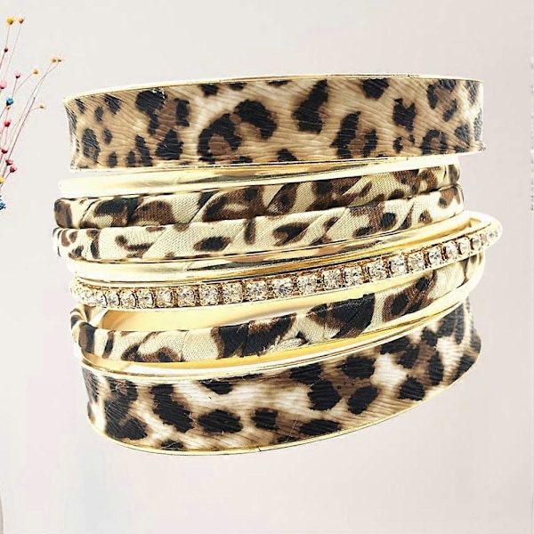 1 Sæt Mode Leopardmønster Armring Multilayer Unikt Armbånd Delikate Charmerende Håndledssmykker til Kvinder Damer