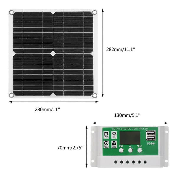 2x 12w Solpanel Kit 60a 12v Batterioplader Med Controller Campingvogn Båd
