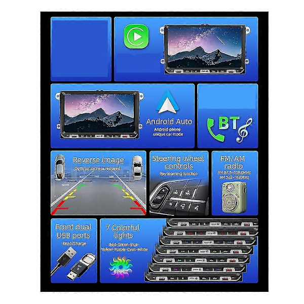 2 Din 9 tuuman Carplay Radio Autosoitin Mp5-soitin Android-auto Tf Usb Fm-vastaanotin 2usb Char