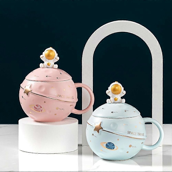 Søt Astronaut Kopp Med Lokk Og Skje, Kawaii Kopp Nyhet Kopp For Kaffe, Te Og Melk, Kopp Gave, W