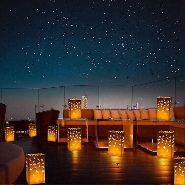 50 stk. Hvite Luminary Lysposer Spesielle Lantern Luminary Poser Med Stjerner Måne Holdbare & Gjenbrukbare Fi