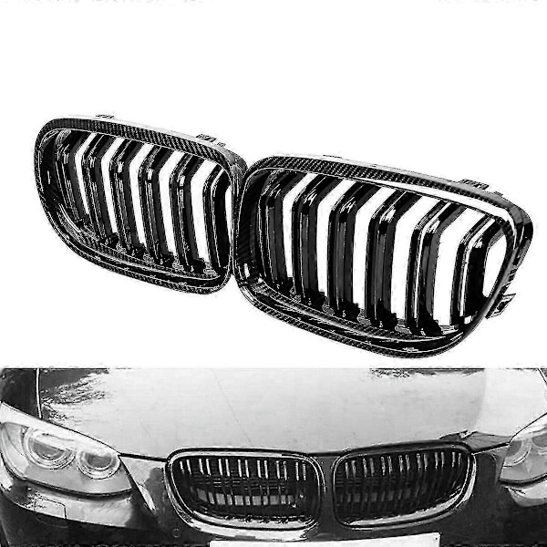 Bil Kulfiber Blank Sort Dobbelt Lamel Front Nyre Grill til E90 E91 3 Serie 2009-2011