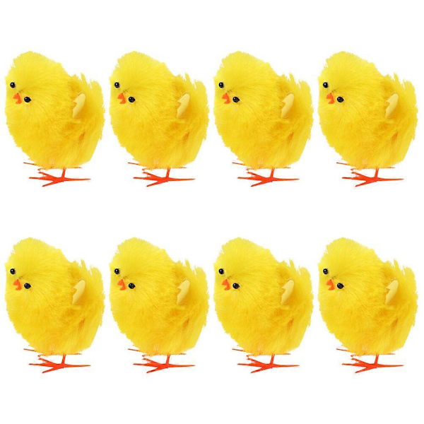 8 stk. Mini Kyllinger Sæt Påske Gul Mini Fluffy Kyllinger Plys Kyllingefigurer