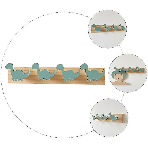 Knagerække til vægmontering, hattekrog, entrekrog, dinosaurdesign